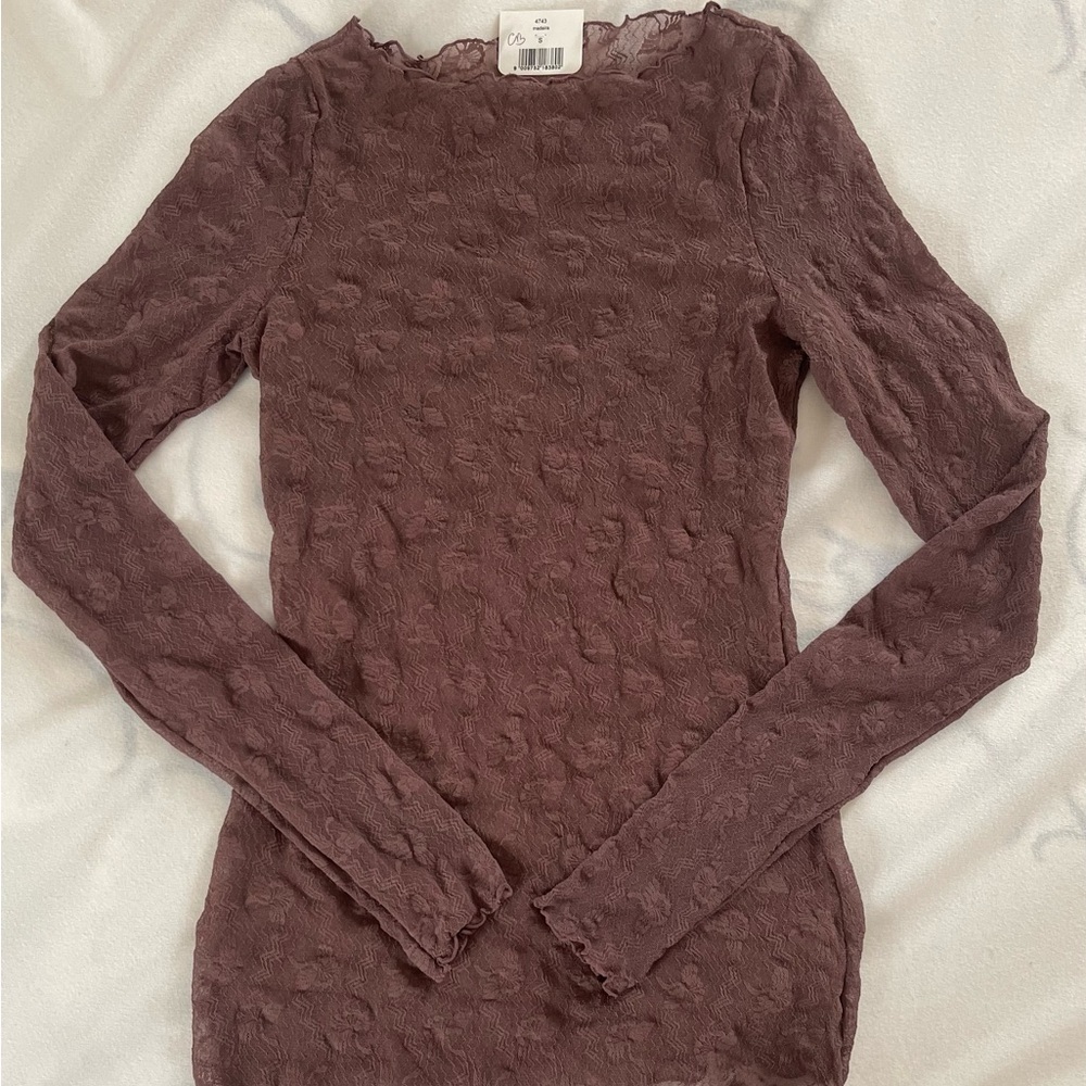 Wolford Textured Long Sleeve Top in Rich Brown